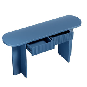 English Elm Omchom Fluted Console Table with Two Drawers Mid Century Entryway Sofa Accent Blue B2764P518741