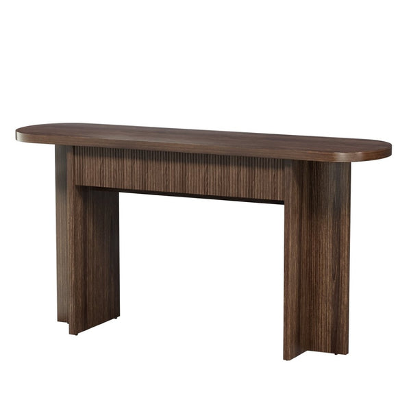 English Elm Omchom Fluted Console Table with Two Drawers Mid Century Entryway Sofa Accent Brown B2764P518743