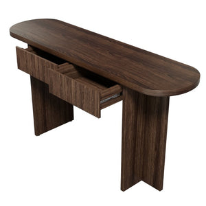 English Elm Omchom Fluted Console Table with Two Drawers Mid Century Entryway Sofa Accent Brown B2764P518743