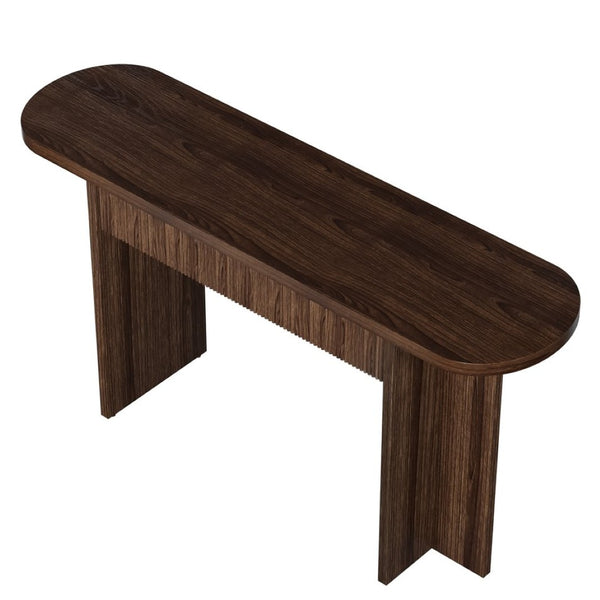 English Elm Omchom Fluted Console Table with Two Drawers Mid Century Entryway Sofa Accent Brown B2764P518743