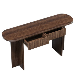 English Elm Omchom Fluted Console Table with Two Drawers Mid Century Entryway Sofa Accent Brown B2764P518743