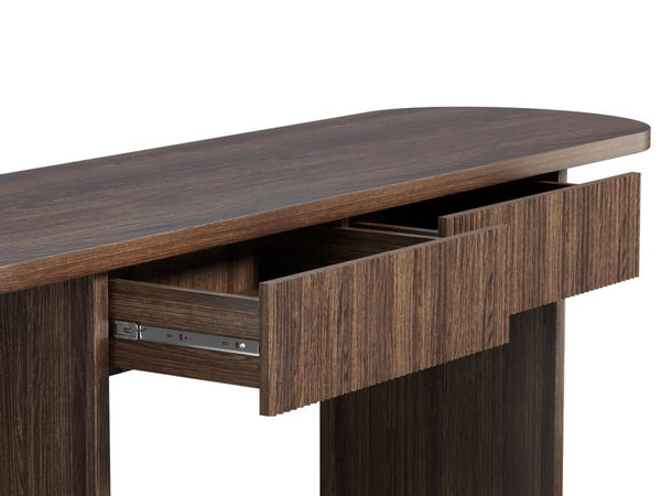 English Elm Omchom Fluted Console Table with Two Drawers Mid Century Entryway Sofa Accent Brown B2764P518743