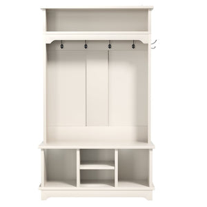 English Elm Omchom Hall Tree Bench with Shoe Cubbies Hooks Engineered Wood Entryway Organizer White B2764P518744
