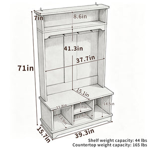 English Elm Omchom Hall Tree Bench with Shoe Cubbies Hooks Engineered Wood Entryway Organizer White B2764P518744