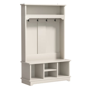 English Elm Omchom Hall Tree Bench with Shoe Cubbies Hooks Engineered Wood Entryway Organizer White B2764P518744