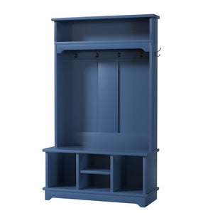 English Elm Omchom Hall Tree Bench with Shoe Cubbies Hooks Engineered Wood Entryway Organizer Blue B2764P518746