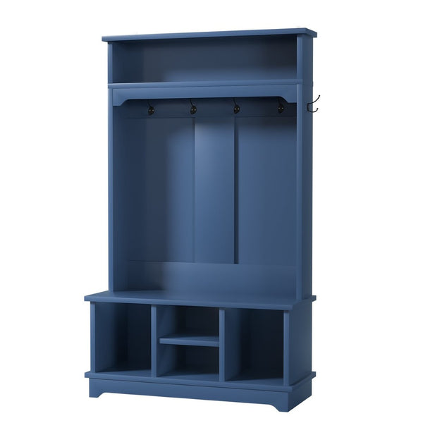 English Elm Omchom Hall Tree Bench with Shoe Cubbies Hooks Engineered Wood Entryway Organizer Blue B2764P518746