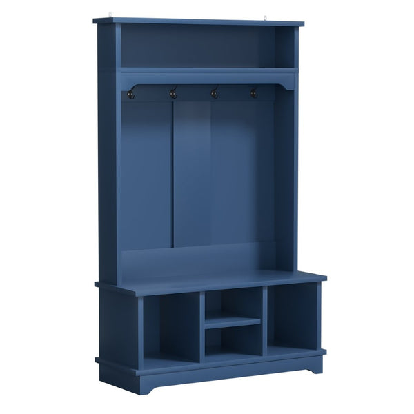 English Elm Omchom Hall Tree Bench with Shoe Cubbies Hooks Engineered Wood Entryway Organizer Blue B2764P518746