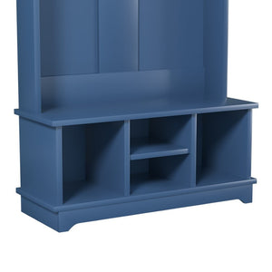 English Elm Omchom Hall Tree Bench with Shoe Cubbies Hooks Engineered Wood Entryway Organizer Blue B2764P518746