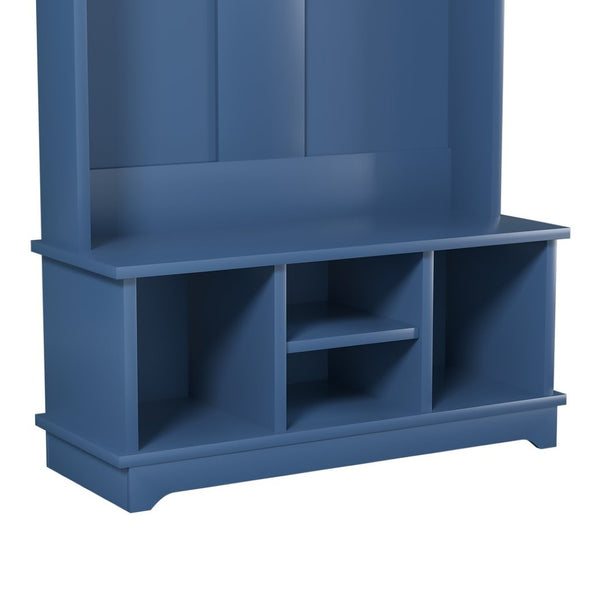 English Elm Omchom Hall Tree Bench with Shoe Cubbies Hooks Engineered Wood Entryway Organizer Blue B2764P518746