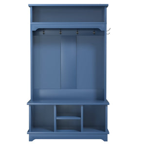 English Elm Omchom Hall Tree Bench with Shoe Cubbies Hooks Engineered Wood Entryway Organizer Blue B2764P518746