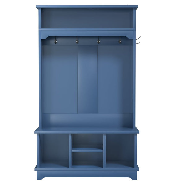English Elm Omchom Hall Tree Bench with Shoe Cubbies Hooks Engineered Wood Entryway Organizer Blue B2764P518746