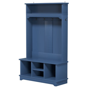 English Elm Omchom Hall Tree Bench with Shoe Cubbies Hooks Engineered Wood Entryway Organizer Blue B2764P518746