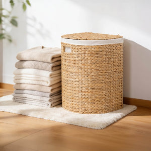 English Elm Ludmila Hand Woven Water Hyacinth Laundry Hamper Flat Back Wall Hugging Natural B2765P523547