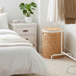 English Elm Ludmila Hand Woven Water Hyacinth Laundry Hamper Flat Back Wall Hugging Natural B2765P523547
