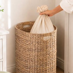 English Elm Ludmila Handwoven Water Hyacinth Oval Hamper Breathable Sustainable Laundry Storage B2765P523548