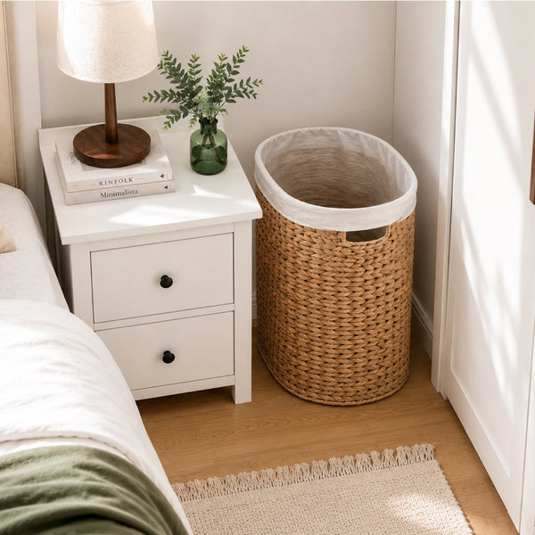 English Elm Ludmila Handwoven Water Hyacinth Oval Hamper Breathable Sustainable Laundry Storage B2765P523548