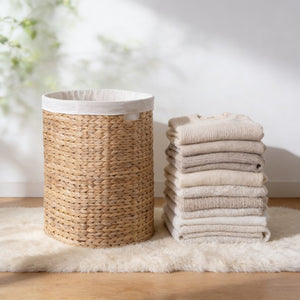 English Elm Ludmila Handwoven Water Hyacinth Oval Hamper Breathable Sustainable Laundry Storage B2765P523548