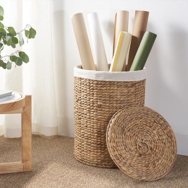 English Elm Ludmilla Water Hyacinth Woven Hamper with Lid Removable Liner Bohemian Storage B2765P523549