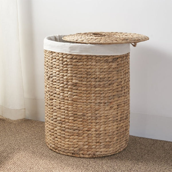 English Elm Ludmilla Water Hyacinth Woven Hamper with Lid Removable Liner Bohemian Storage B2765P523549