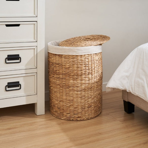English Elm Ludmilla Water Hyacinth Woven Hamper with Lid Removable Liner Bohemian Storage B2765P523549