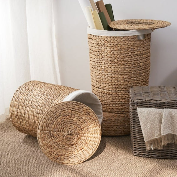 English Elm Ludmilla Water Hyacinth Woven Hamper with Lid Removable Liner Bohemian Storage B2765P523549