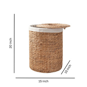 English Elm Ludmilla Water Hyacinth Woven Hamper with Lid Removable Liner Bohemian Storage B2765P523549