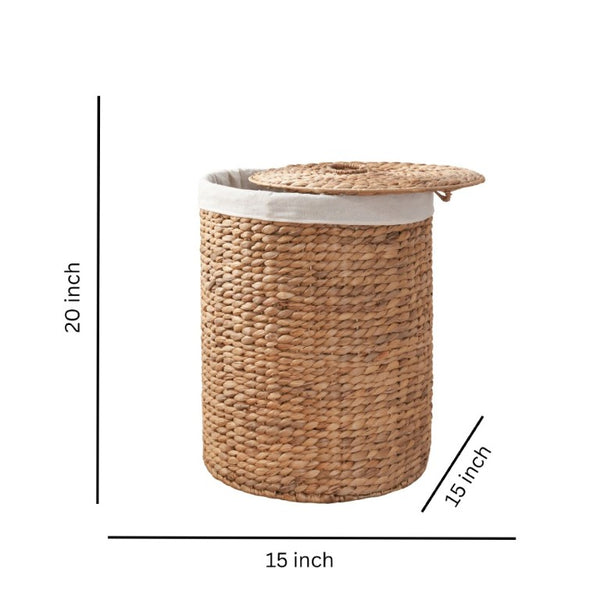 English Elm Ludmilla Water Hyacinth Woven Hamper with Lid Removable Liner Bohemian Storage B2765P523549