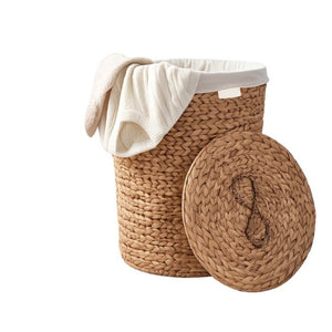 English Elm Ludmilla Woven Water Hyacinth Round Hamper with Lid Bohemian Storage Basket B2765P523550