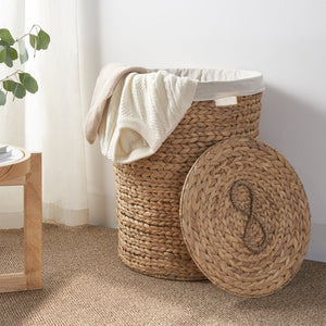 English Elm Ludmilla Woven Water Hyacinth Round Hamper with Lid Bohemian Storage Basket B2765P523550