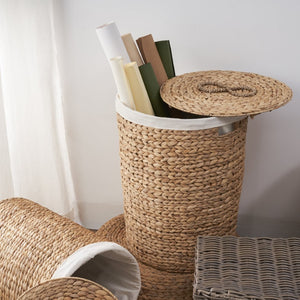 English Elm Ludmilla Woven Water Hyacinth Round Hamper with Lid Bohemian Storage Basket B2765P523550