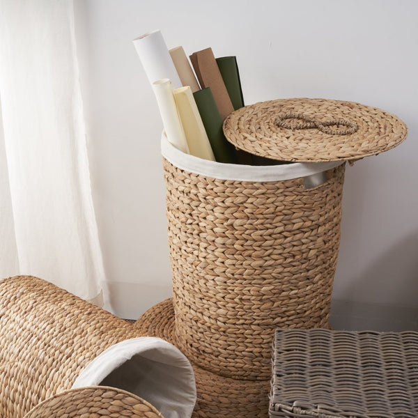 English Elm Ludmilla Woven Water Hyacinth Round Hamper with Lid Bohemian Storage Basket B2765P523550