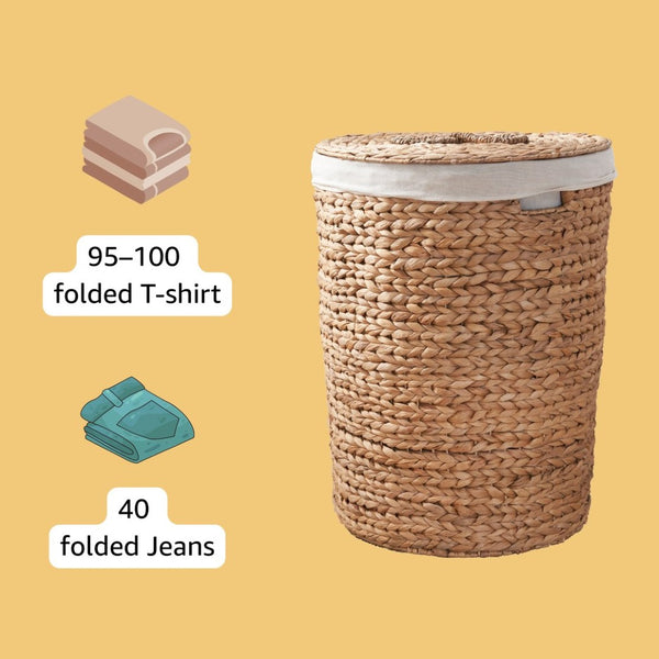 English Elm Ludmilla Woven Water Hyacinth Round Hamper with Lid Bohemian Storage Basket B2765P523550