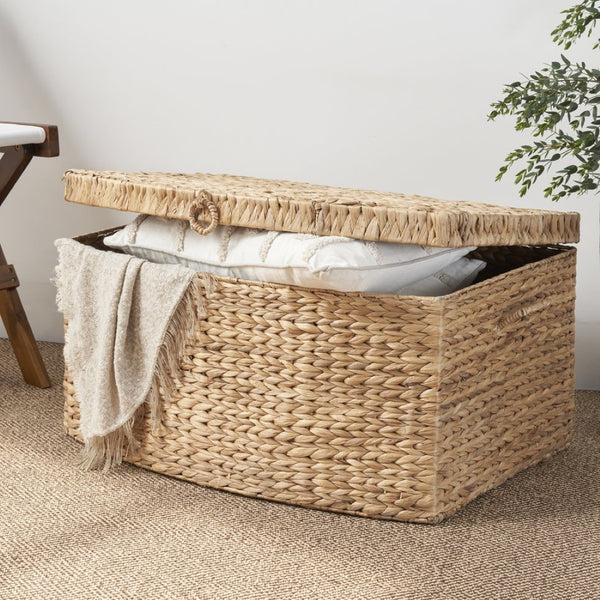 English Elm Ludmilla Water Hyacinth Woven Storage Trunk Bohemian Handcrafted Organizer with Handles B2765P523551