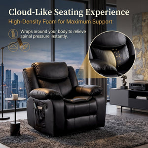English Elm Black Air Leather Massage Recliner with Heating Vibration for Living Room Comfort B2766P488712