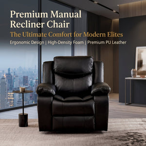 English Elm Black Air Leather Massage Recliner with Heating Vibration for Living Room Comfort B2766P488712