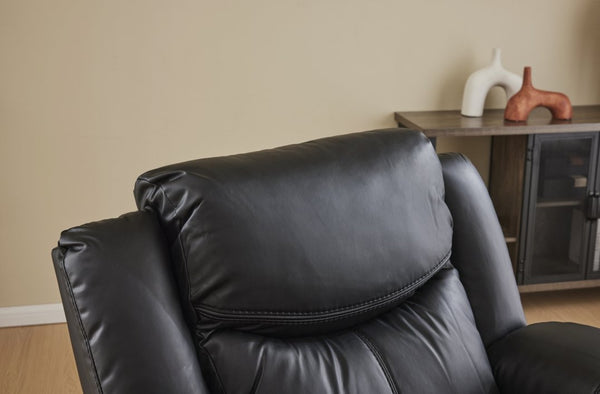 English Elm Black Air Leather Massage Recliner with Heating Vibration for Living Room Comfort B2766P488712