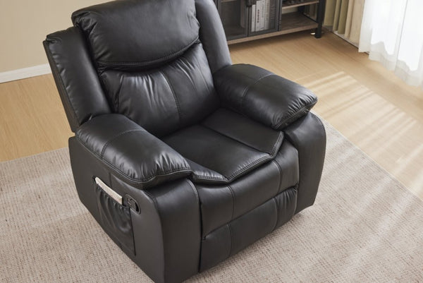 English Elm Black Air Leather Massage Recliner with Heating Vibration for Living Room Comfort B2766P488712
