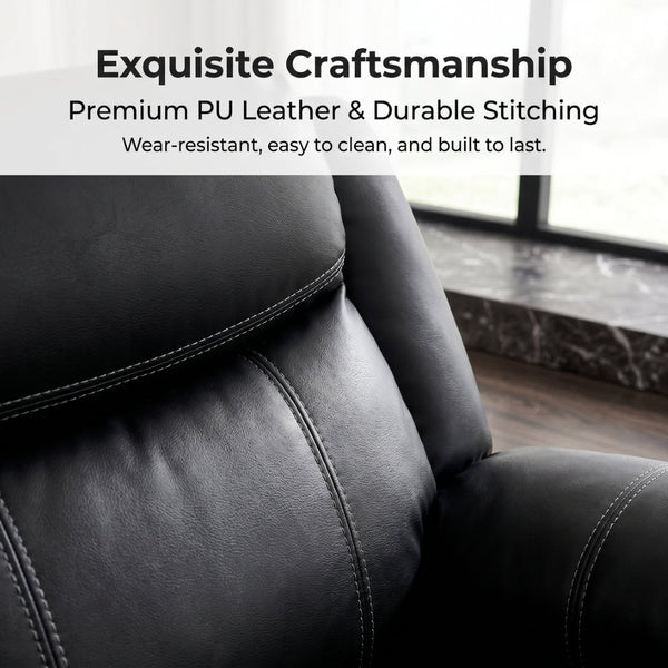 English Elm Black Air Leather Massage Recliner with Heating Vibration for Living Room Comfort B2766P488712