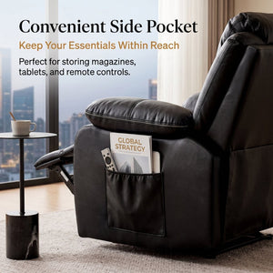 English Elm Black Air Leather Massage Recliner with Heating Vibration for Living Room Comfort B2766P488712