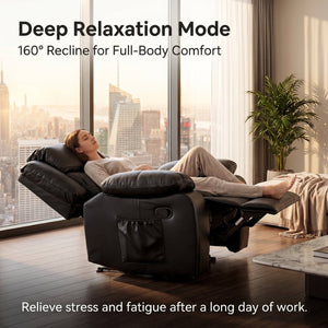 English Elm Black Air Leather Massage Recliner with Heating Vibration for Living Room Comfort B2766P488712