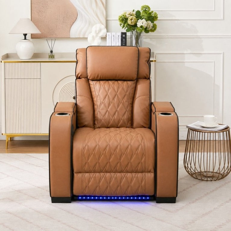 English Elm Power Recliner with LED Ambiance USB Charging Cup Holders and PU Leather Seating B2766P580321