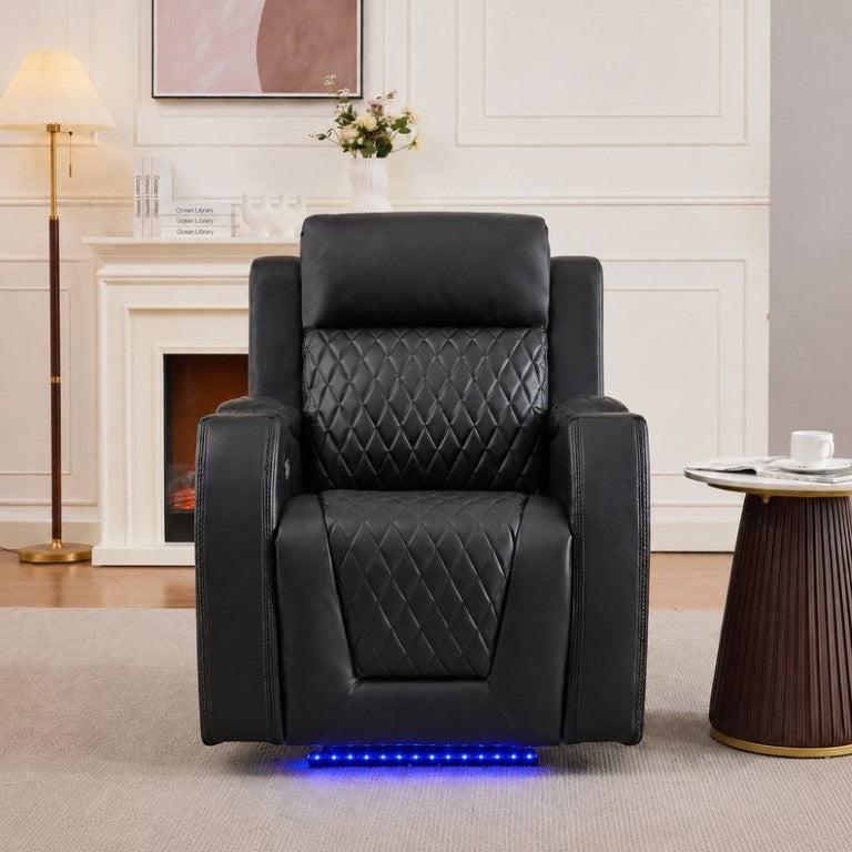 English Elm Power Recliner Chair Faux Leather with LED Ambient Lighting USB Port and Cup Holders B2766P586014
