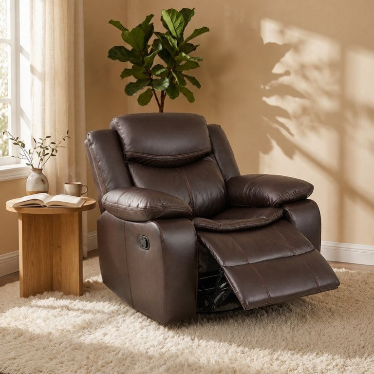 English Elm Pu Leather Swivel Recliner Armchair with 360 Rotation Overstuffed Seat Living Room B2766P587865