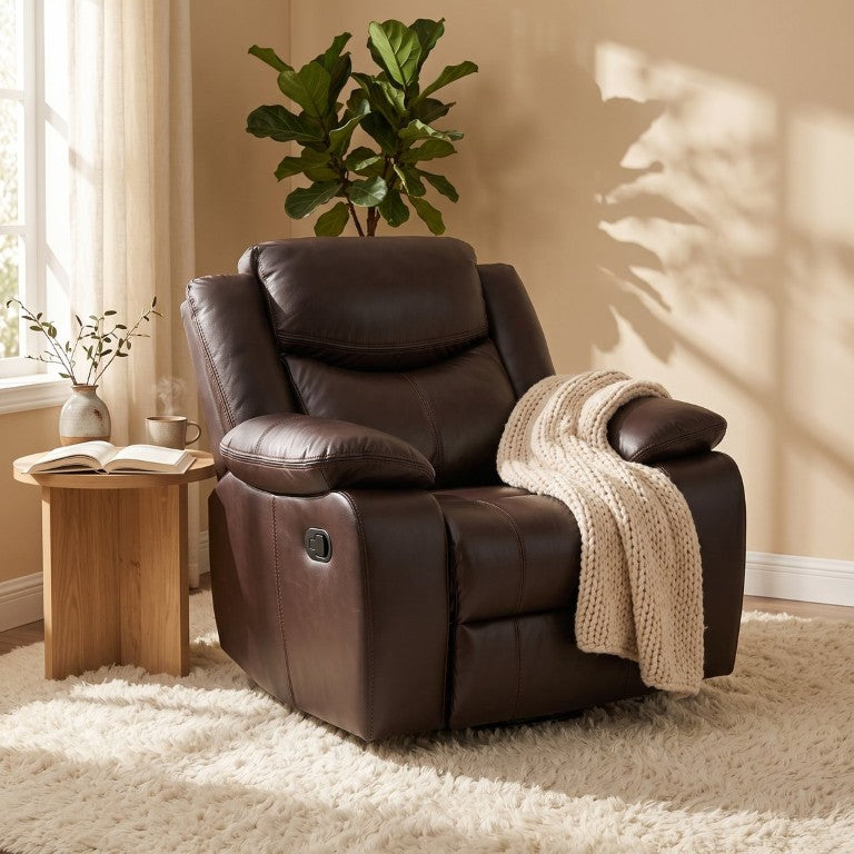 English Elm Pu Leather Swivel Recliner Armchair with 360 Rotation Overstuffed Seat Living Room B2766P587865