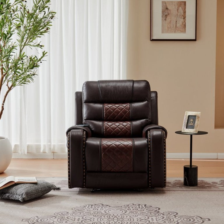 English Elm Heated Massage Recliner with Eight Vibration Motors for Full Body Living Room Relief Brown Faux Leather B2766P587870