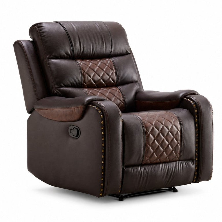 English Elm Heated Massage Recliner with Eight Vibration Motors for Full Body Living Room Relief Brown Faux Leather B2766P587870