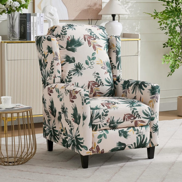 English Elm Wide Ribbed Power Recliner with LED Lighting and Cup Holders for Living Room Green Polyester Blend B2766P587920