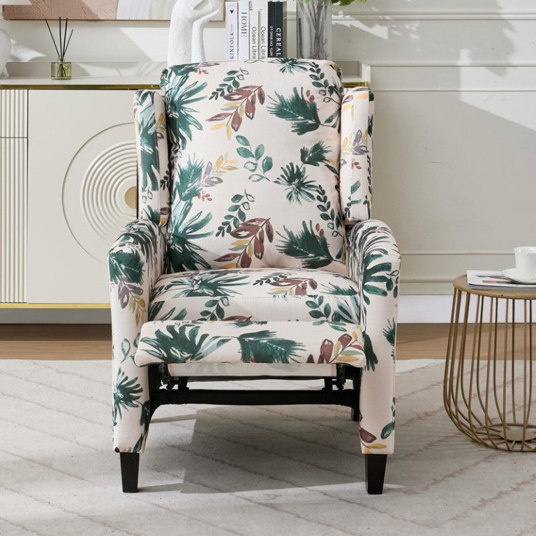 English Elm Wide Ribbed Power Recliner with LED Lighting and Cup Holders for Living Room Green Polyester Blend B2766P587920