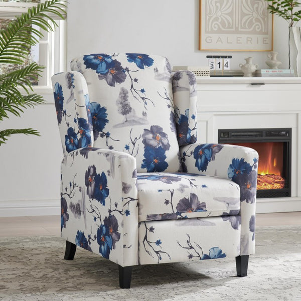 English Elm Wide Ribbed Power Recliner with LED Lighting and Cup Holders for Living Room Blue Polyester Blend B2766P587921